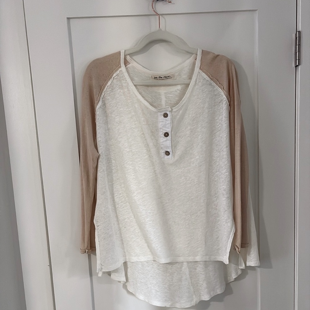 We The Free White and Tan Long Sleeve Top